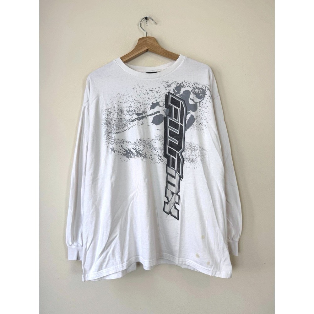 Vintage FMF Motocross Dirt Bike Graphic Art White Long Sleeve Tee Shirt